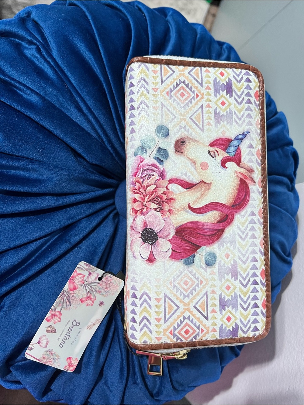 Unicorn Floral Zip Wallet - Pink & Purple